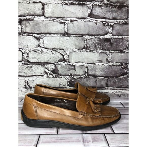 Bragano Brown Leather Slip On Tassel Loafers Dress Shoes Men’s Sz 7.5M US/41EU - Picture 1 of 16
